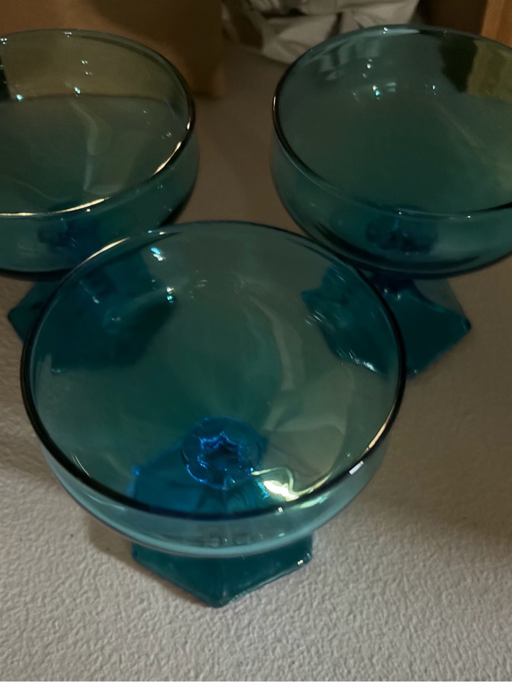 Teal Glass Dessert Coupes - Set of 3